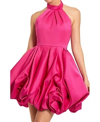 Women's Satin High Neck Sleeveless Bubble Hem Mini Dress