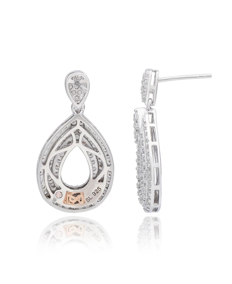 Suzy Levian Sterling Silver Cubic Zirconia Triple Row Tear Drop Dangle Earrings