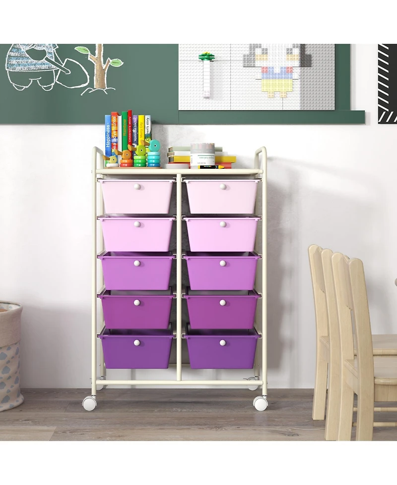10-Drawer Rolling Storage Cart Portable and Spacious Storage Organizer for Home or Office