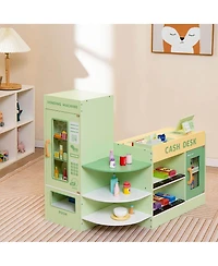 Gymax Wooden Supermarket Play Toy Set Kids Grocery Store Playset w/ Checkout Counter