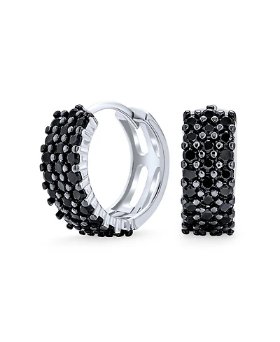 Bling Jewelry Black Pave Cz Hoop Earrings Small Wide Huggie Sterling Silver Kpop Style