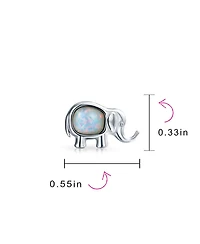 Bling Jewelry Lucky Dainty Created White Blue Opal Zoo Animal Lover Good Luck Elephant Dangle Stud Earrings .925 Sterling Silver Lever Back