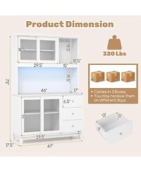 Kitchen Pantry Storage Cabinet Kitchen Hutch with Led lights and Power Outlet