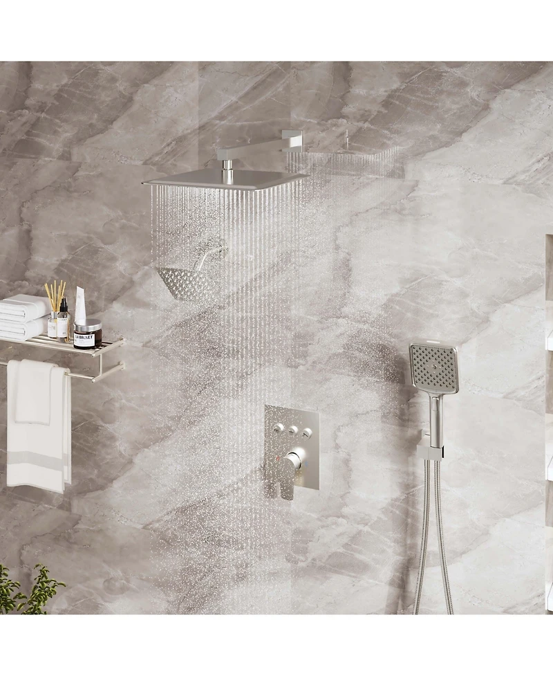 Mondawe 3-Function Dual Shower Head Pressure-balanced System with 4 Sprays Handheld