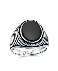 Bling Jewelry Retro Grooved Silver Ring with Black Onyx Square Signet Sterling Band