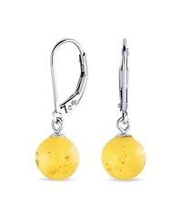 Bling Jewelry Simple Round Basic Natural Lemon Yellow Or Honey Cognac Amber 8MM Bead Ball Drop Dangle Earrings .925 Sterling Silver
