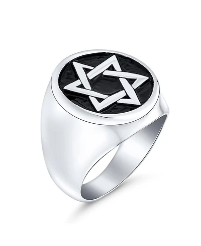 Bling Jewelry Stainless Steel Magen Judaic Star of David Signet Ring and Pendant Set