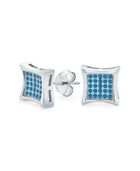 Bling Jewelry Square Shaped Cubic Zirconia Micro Pave Blue Cz Kite Stud Earrings .925 Sterling Silver