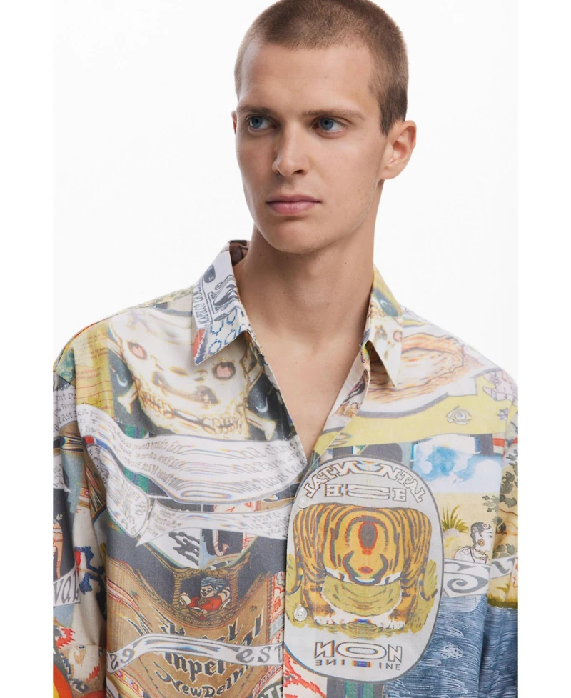 Desigual Men's Ethnic collage print shirt