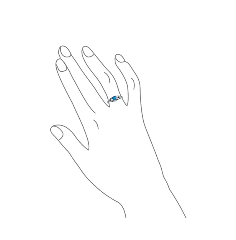 Bling Jewelry Nautical Starfish Stabilized Turquoise Heart Band Ring Oxidized Sterling Silver