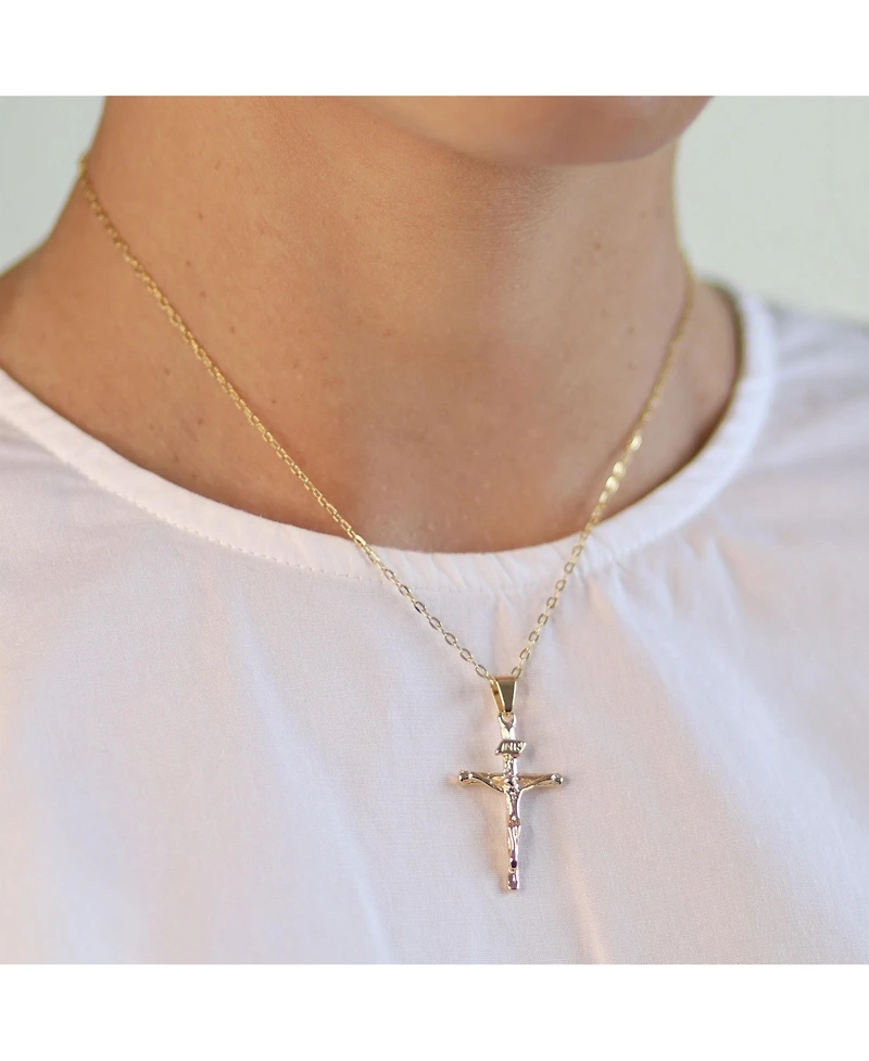 Bling Jewelry Jesus Inri Crucifix Cross Pendant Necklace Two Tone 18K Gold Plated