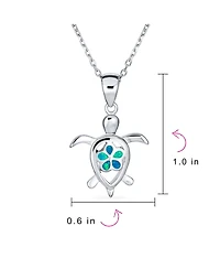 Bling Jewelry Nautical Plumeria Flower Blue Opal Sea Turtle Pendant Necklace Sterling Silver