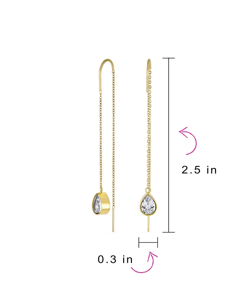 Bling Jewelry Set of 2 Geometric Minimalist Dangle Chandelier Earrings with Cz Teardrop Rose Gold Plated