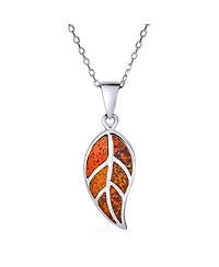 Bling Jewelry Blue Fire Opal Leaf Pendant Necklace in Sterling Silver