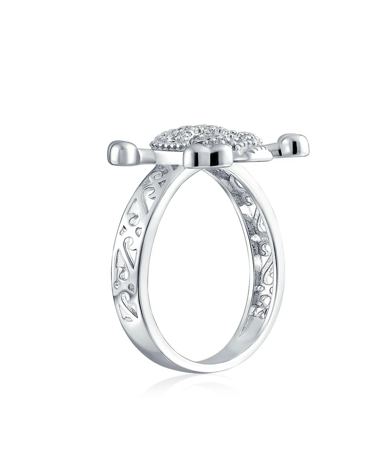 Bling Jewelry Cocktail Statement Ring: Cz Pirate Skull Crossbones Punk Goth in Sterling Silver