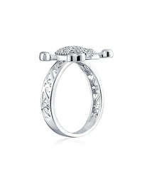 Bling Jewelry Cocktail Statement Ring: Cz Pirate Skull Crossbones Punk Goth in Sterling Silver