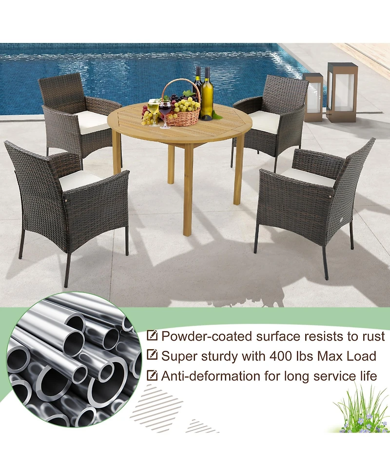 Gymax Patio Dining Chairs Set of 4 Outdoor Pe Wicker Chairs w/ Removable Cushions Brown & Off White