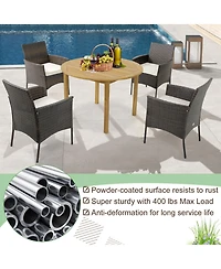 Gymax Patio Dining Chairs Set of 4 Outdoor Pe Wicker Chairs w/ Removable Cushions Brown & Off White