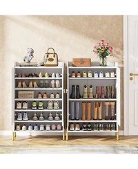 Tribesigns Shoe Cabinet Storage Entryway: Slim 6-Tier Shoe Organizer Cabinet with Adjustable Shelves, Freestanding Wood Shoe Rack with Doors for Entry