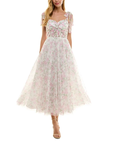 Juniors' Twist-Front Shoulder-Tie Midi Dress