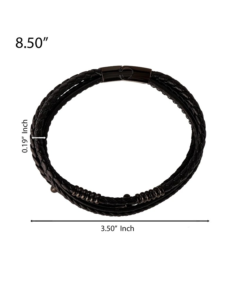 Lucky Brand Stainless Steel Triple Row Black Cord Bracelet - 8.25"