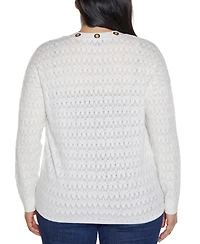 Belldini Plus Black Label Pointelle and Grommet Open Cardigan Sweater