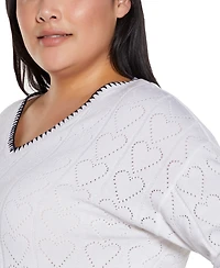 Belldini Plus Heart Pointelle Pullover Sweater