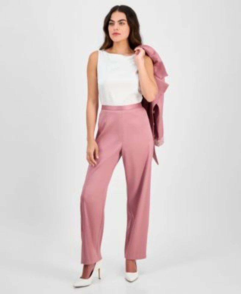 Alex Evenings Petite Notched Collar Button Front Blouse Straight Leg Pants