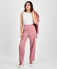 Alex Evenings Petite Notched Collar Button Front Blouse Straight Leg Pants