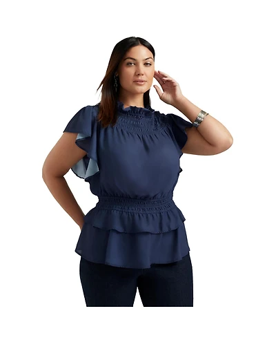 June + Vie Women's June + Vie Mockneck Ruffle Blouse