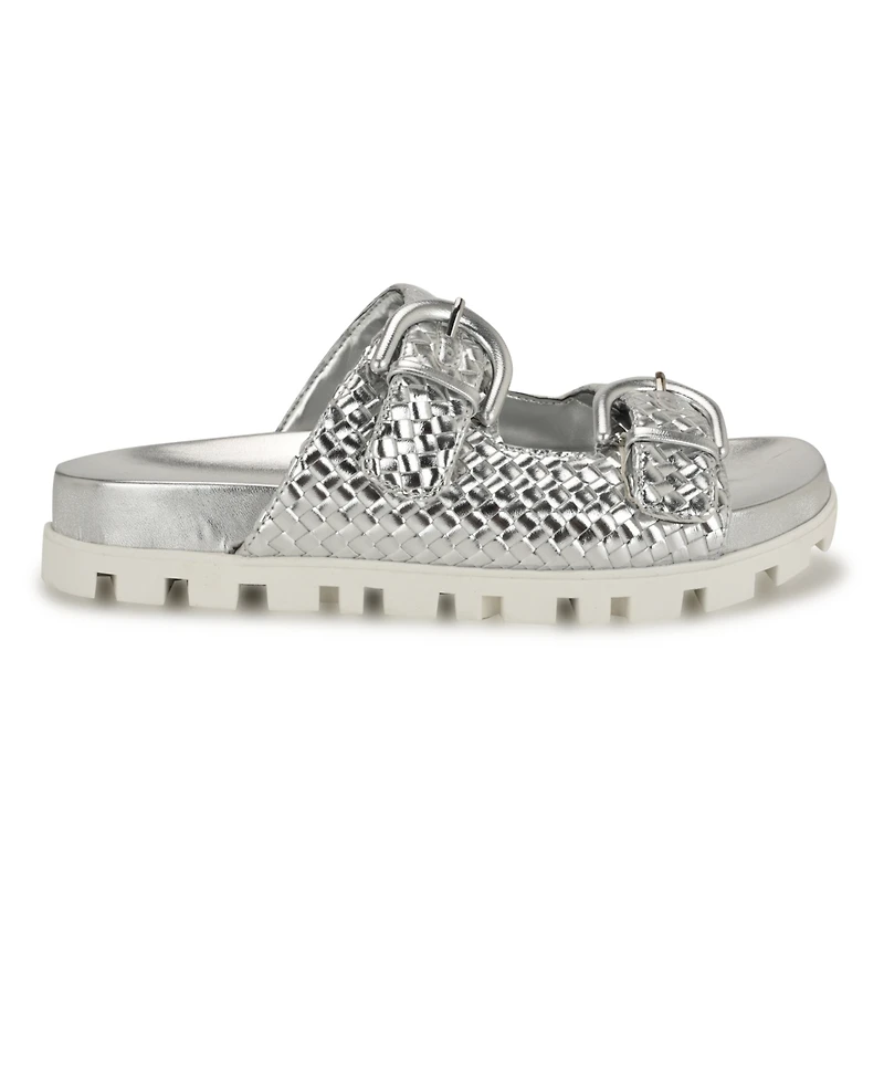 Nine West Women's Tindy Woven Buckle Straps Flat Sandals