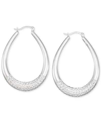 Large Patterned Teardrop Shape Hoop Earrings in 14K White Gold Over Sterling Silver