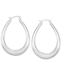 Large Patterned Teardrop Shape Hoop Earrings in 14K White Gold Over Sterling Silver