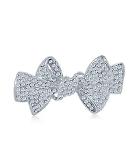 Bling Jewelry Dainty Crystal Brooch Pin with Silver Ribbon Bow Accent