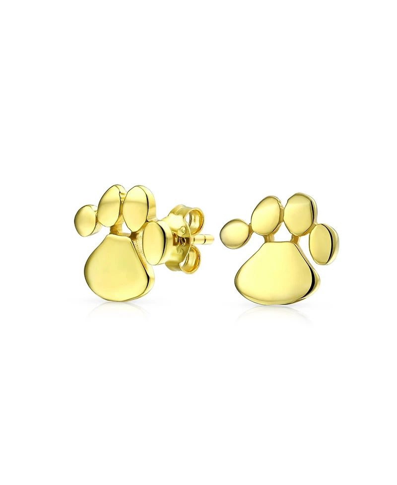 Bling Jewelry Bff Animal Lover Pet Dog Cat Paw Print Stud Earrings Gold Plated Sterling Silver