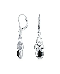 Bling Jewelry Love Knot Oval Bezel Set Natural Amethyst Topaz Onyx Quartz Turquoise Dangle Earrings .925 Sterling Silver