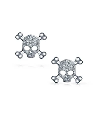 Bling Jewelry Dia De Los Muertos White Cz Skull Crossbones Stud Earrings Sterling Silver