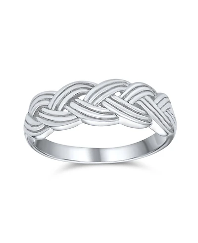 Bling Jewelry Half Braided Silver Ring with Wheat Weave and Twisted Rope Design Sterling