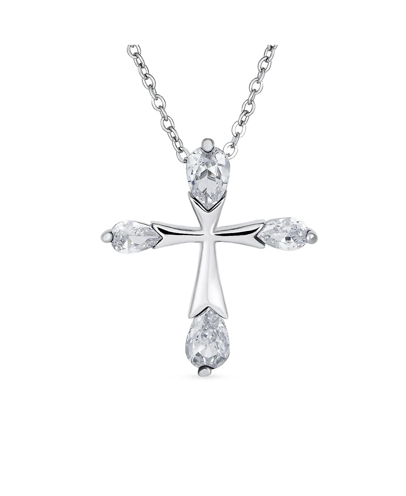 Bling Jewelry Black Purple Clear Cubic Zirconia Cz Teardrop Tips Cross Necklace Pendant .925 Sterling Silver