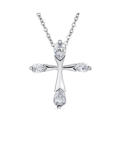 Bling Jewelry Black Purple Clear Cubic Zirconia Cz Teardrop Tips Cross Necklace Pendant .925 Sterling Silver