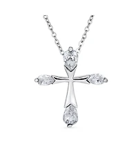 Bling Jewelry Black Purple Clear Cubic Zirconia Cz Teardrop Tips Cross Necklace Pendant .925 Sterling Silver