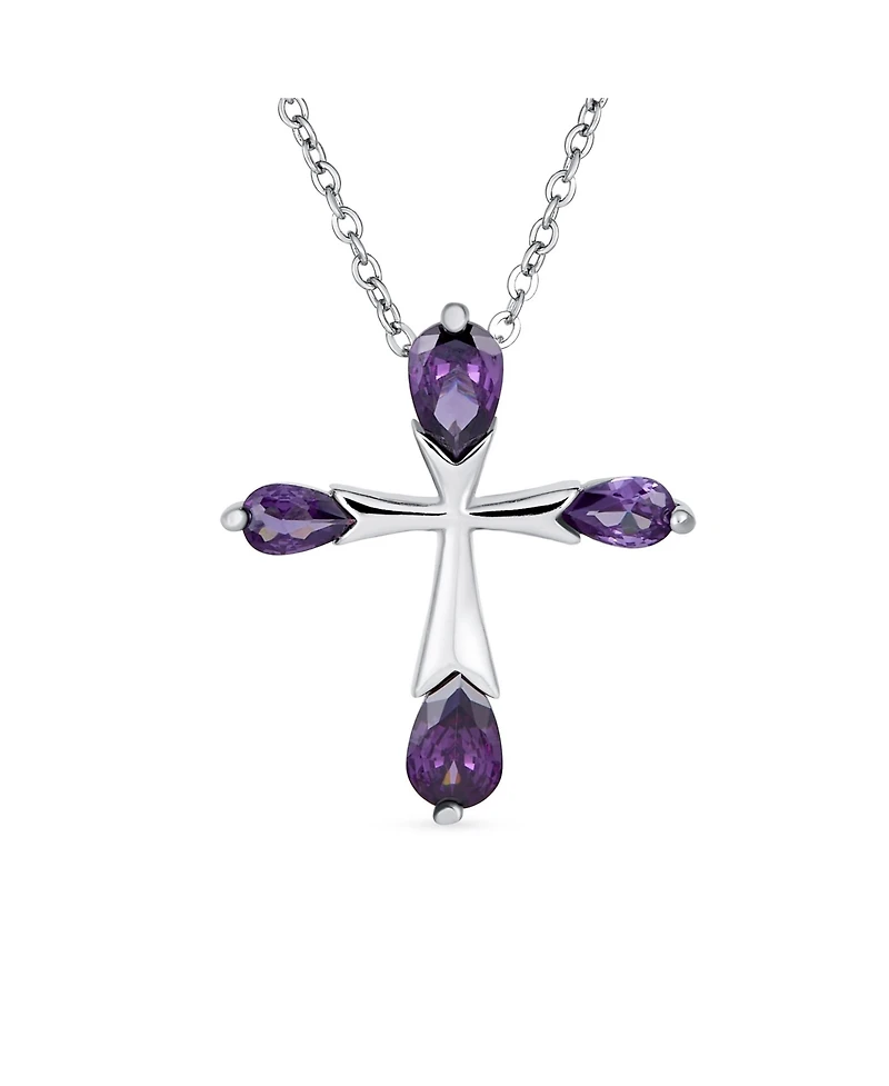 Bling Jewelry Black Purple Clear Cubic Zirconia Cz Teardrop Tips Cross Necklace Pendant .925 Sterling Silver