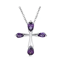 Bling Jewelry Black Purple Clear Cubic Zirconia Cz Teardrop Tips Cross Necklace Pendant .925 Sterling Silver
