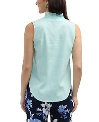 Ellen Tracy Women's Sleeveless Ruffle Neckline Top