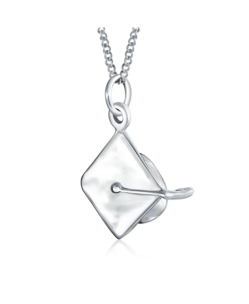 Bling Jewelry Graduate Gift Sterling Silver Pendant Necklace with Graduation Cap Hat Design