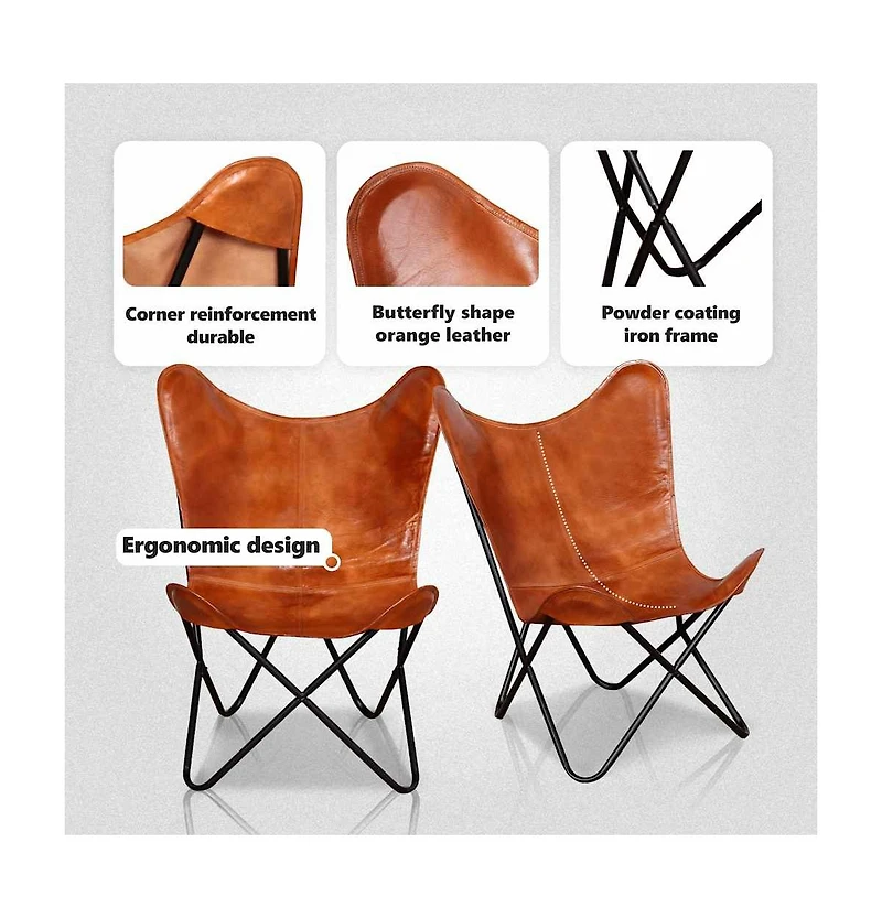 Butterfly Chair Brown Real Leather