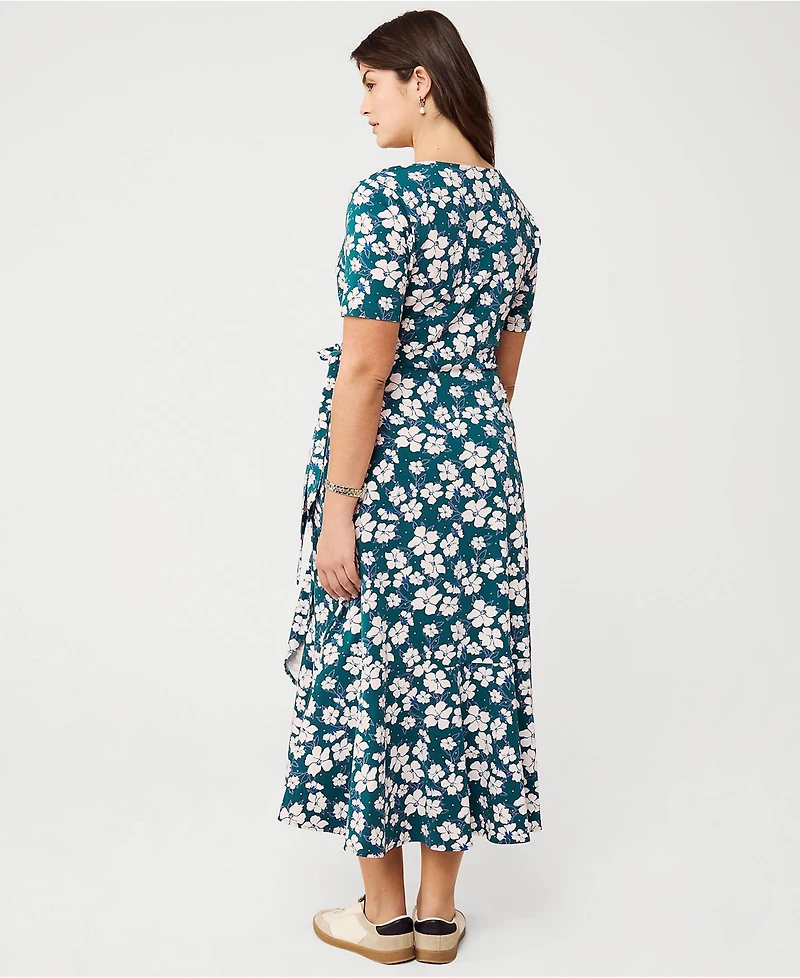 Lands' End Women's Cotton Modal Vneck Wrap Midi Dress