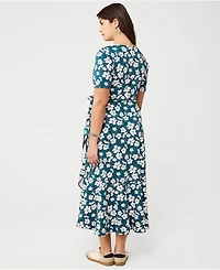 Lands' End Women's Cotton Modal Vneck Wrap Midi Dress