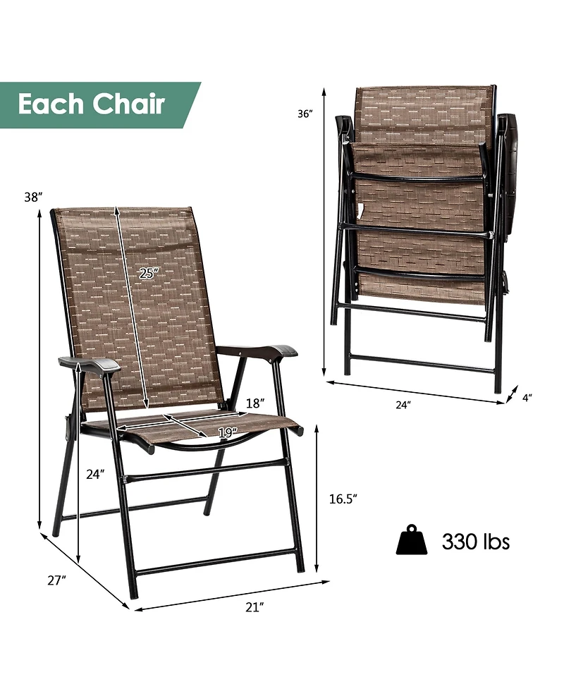 Gymax Set of 4 Folding Portable Patio Chairs Yard Outdoor w/ Armrests & Backrest