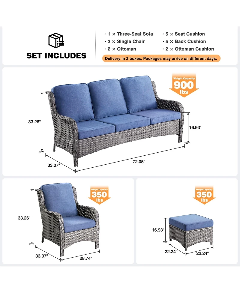Xizzi Outdoor Furniture Patio Conversation Set 5 Pieces All Weather Wicker High Back Couch with Ottomans